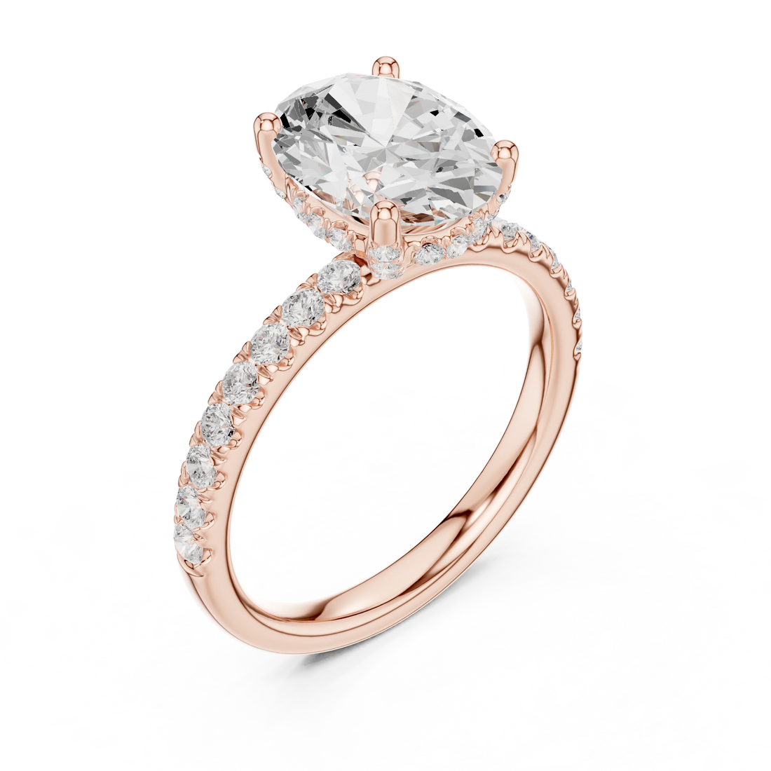 Oval Diamond Engagement Ring With Pave Band