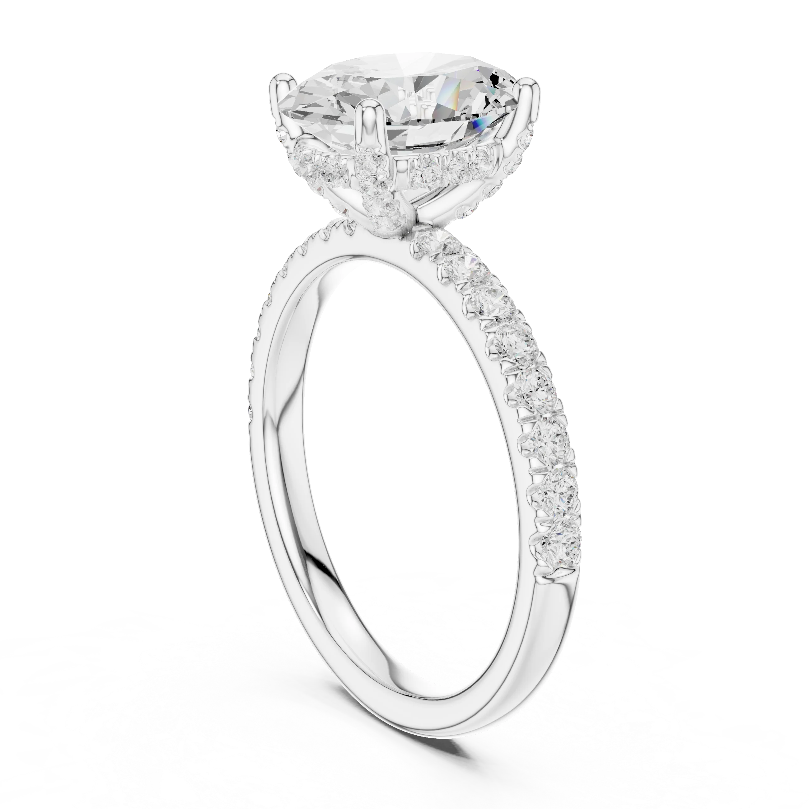 Oval Diamond Engagement Ring With Pave Band