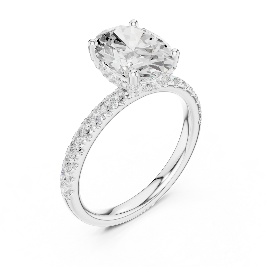 Oval Diamond Engagement Ring With Pave Band