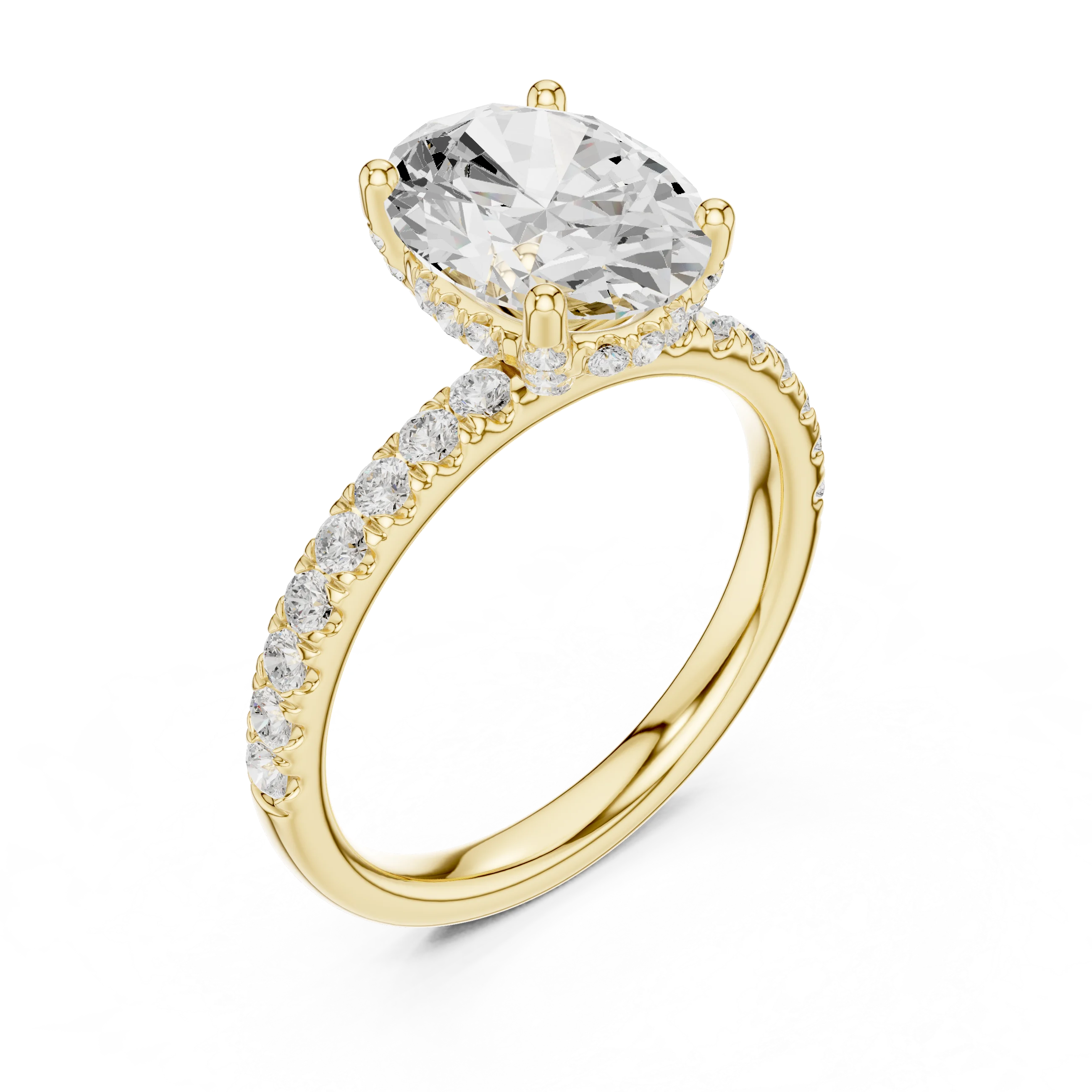 Oval Diamond Engagement Ring With Pave Band