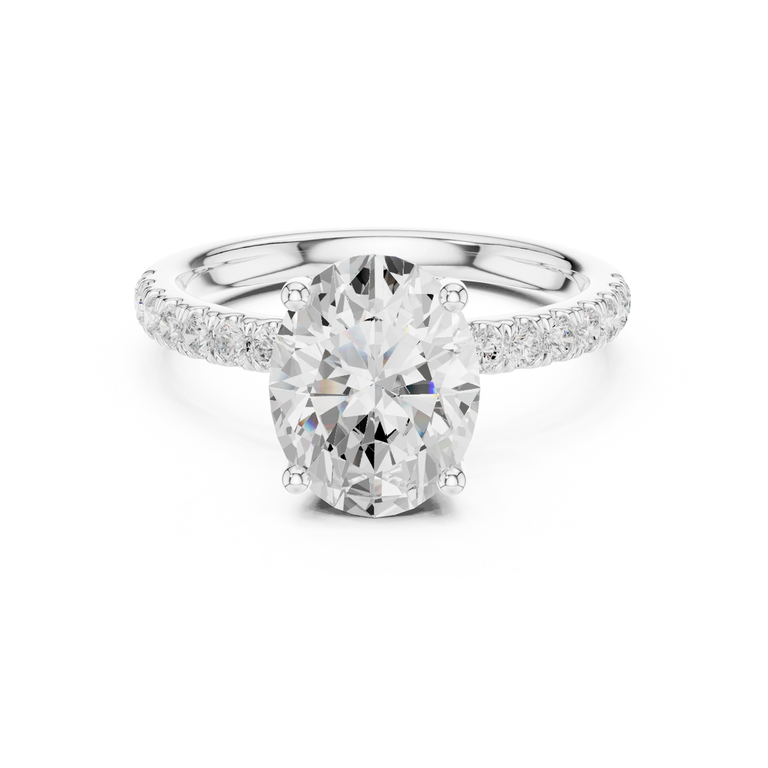 Oval Diamond Engagement Ring With Pave Band