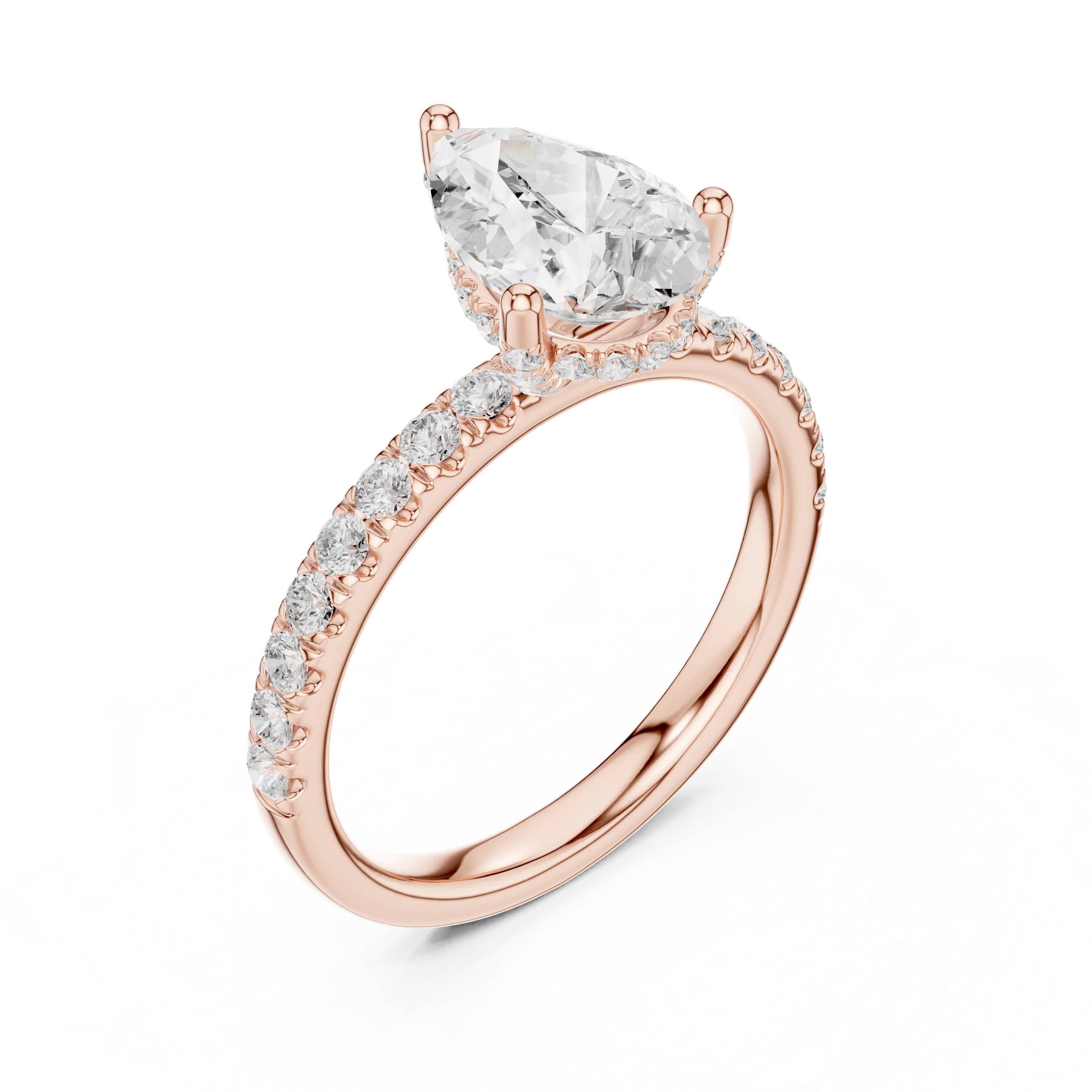 Pear Diamond Engagement Ring With Pave Band