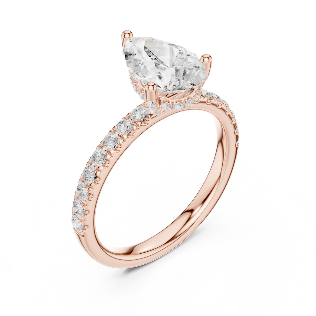 Pear Diamond Engagement Ring With Pave Band