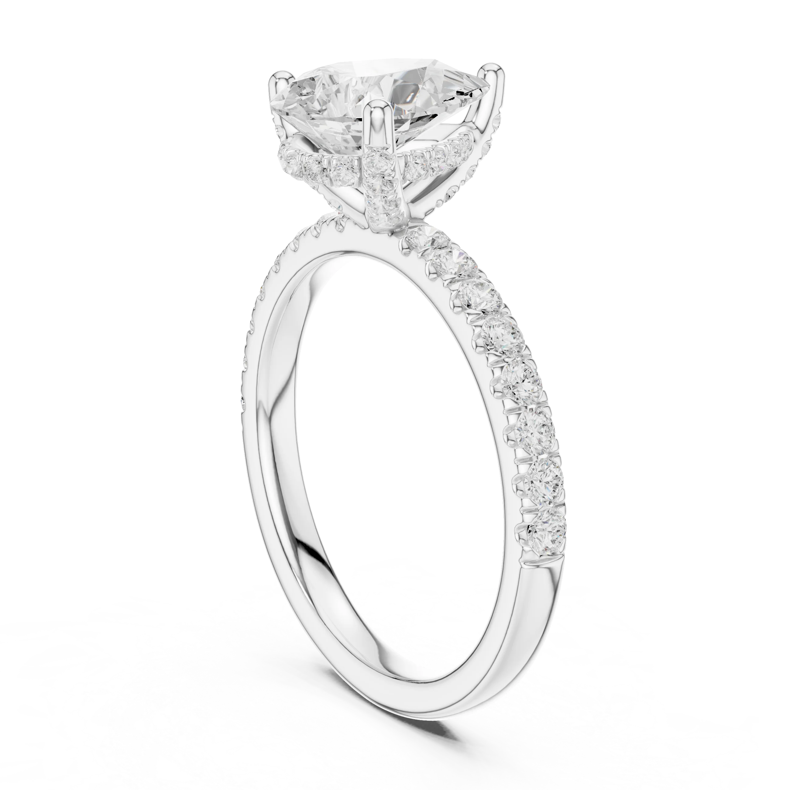 Pear Diamond Engagement Ring With Pave Band