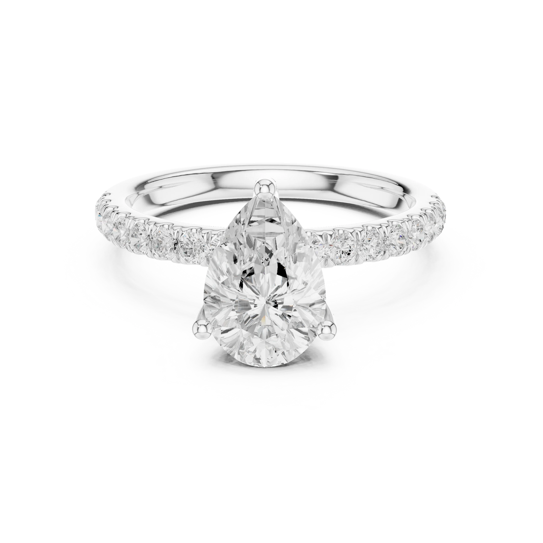 Pear Diamond Engagement Ring With Pave Band