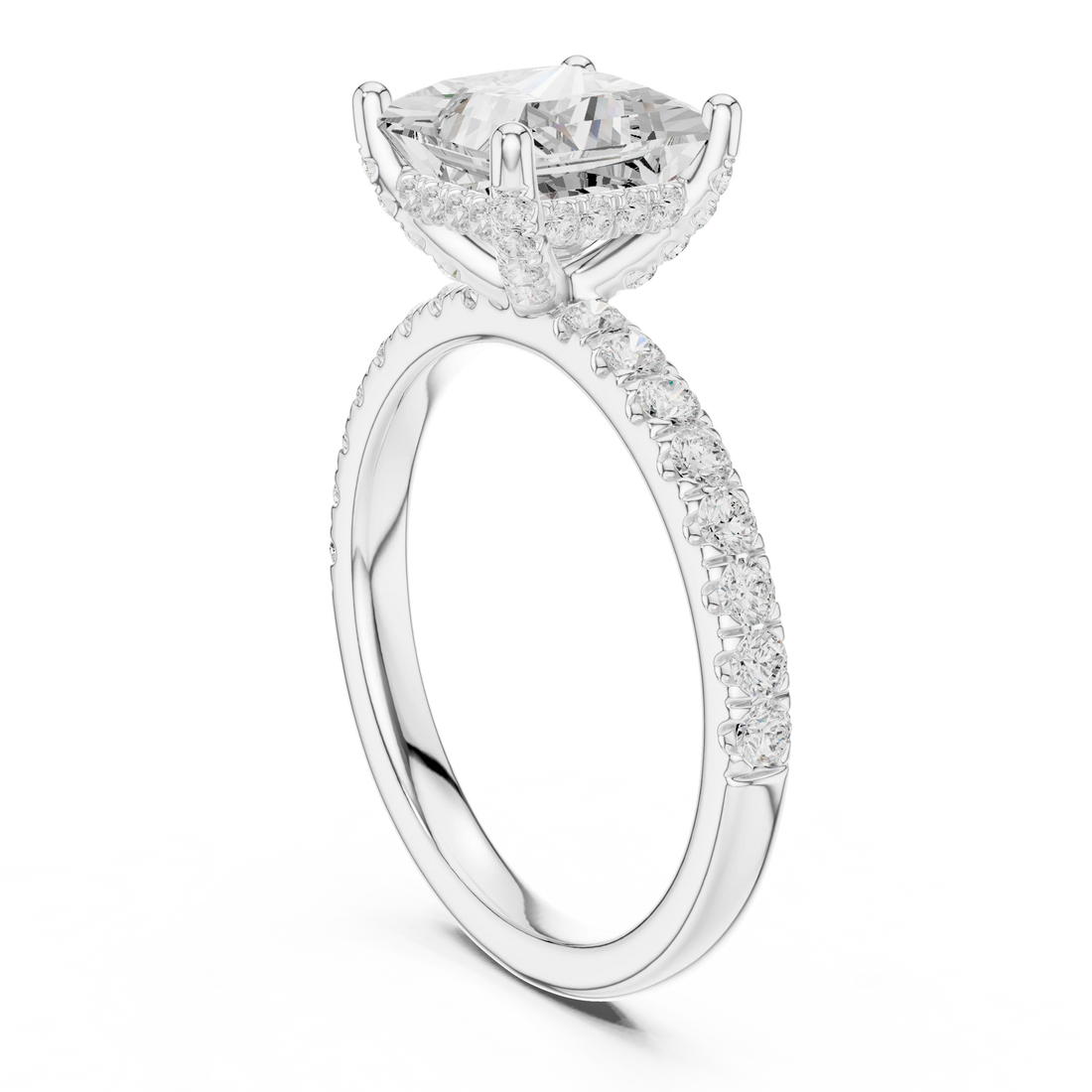 Princess Diamond Engagement Ring With Pave Band