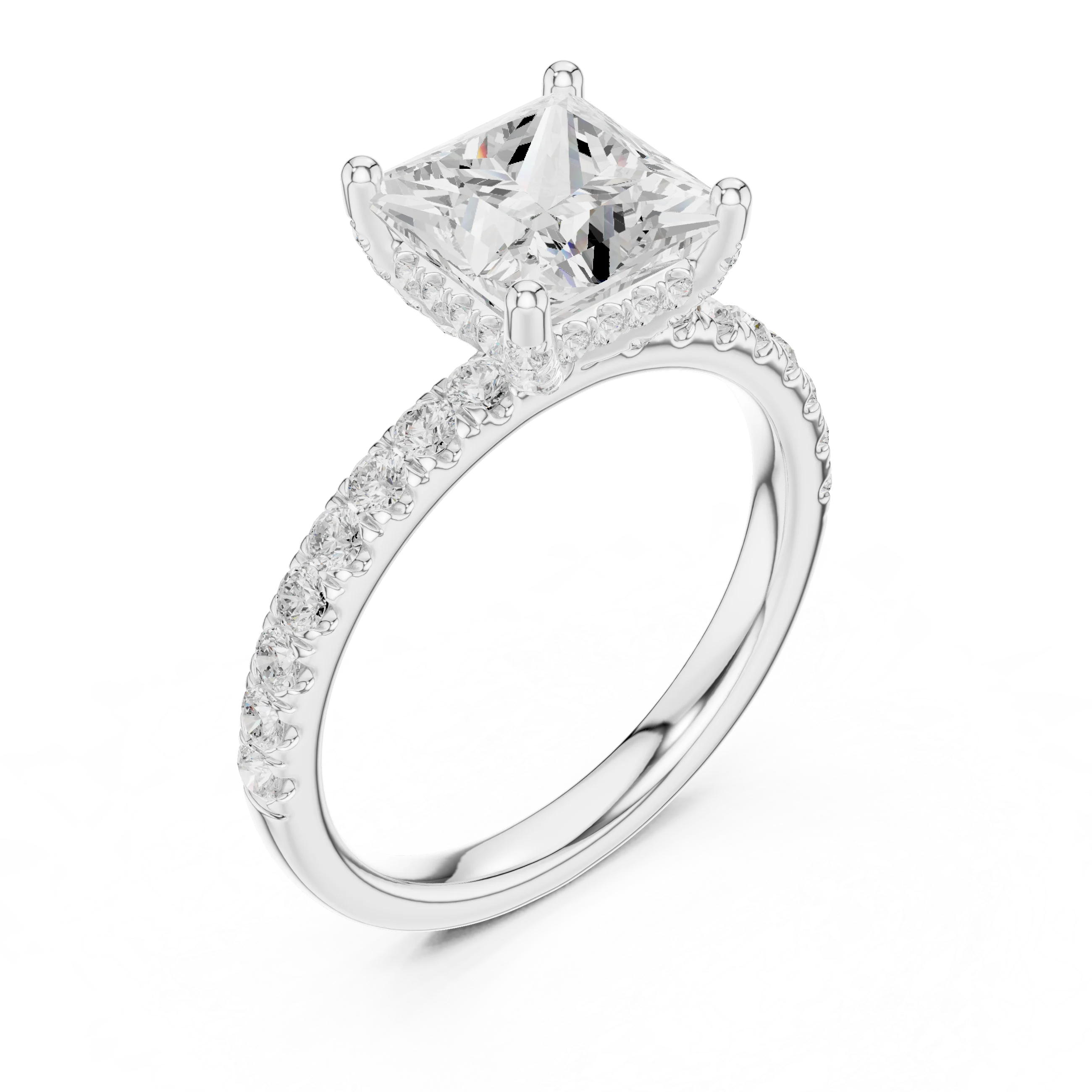 Princess Diamond Engagement Ring With Pave Band