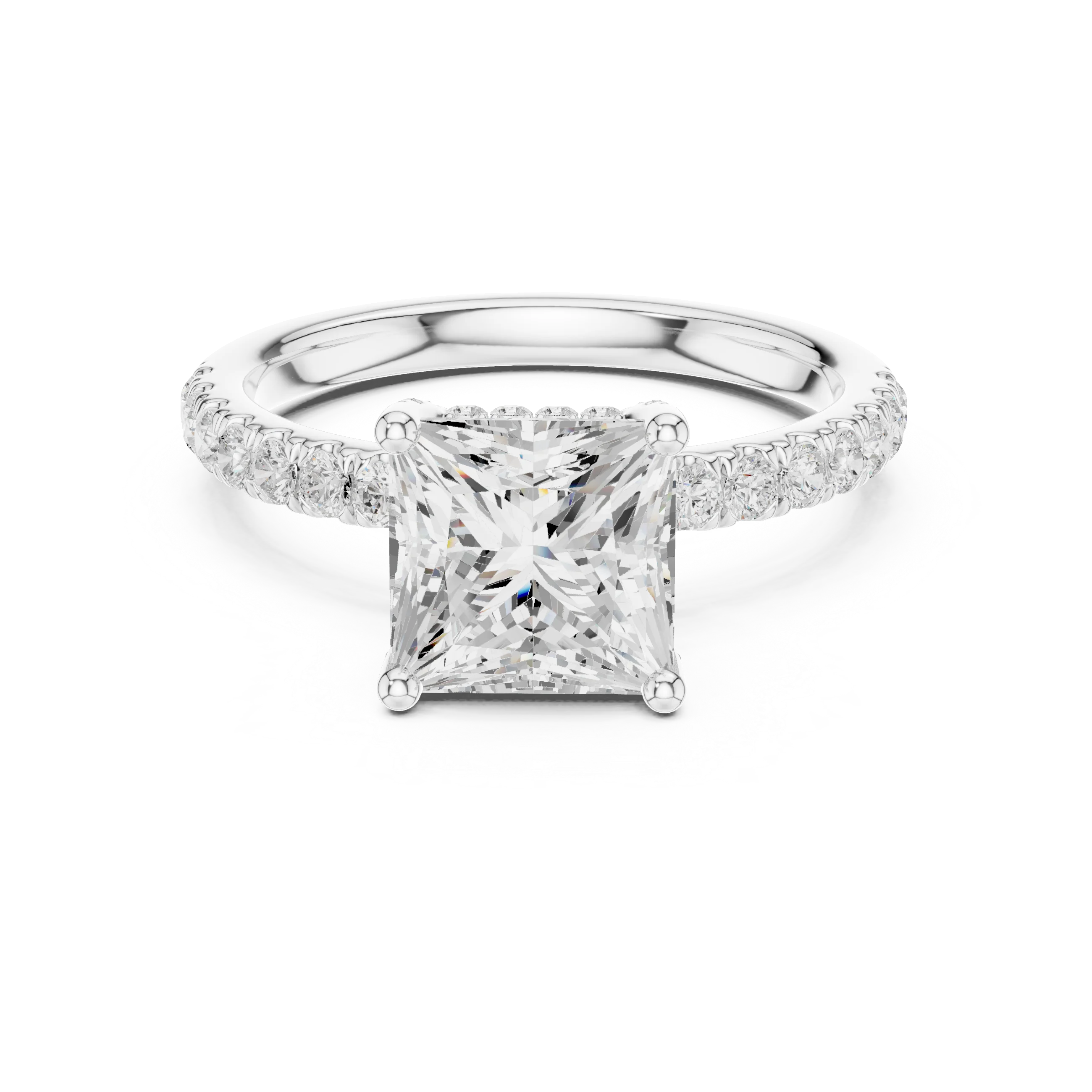 Princess Diamond Engagement Ring With Pave Band