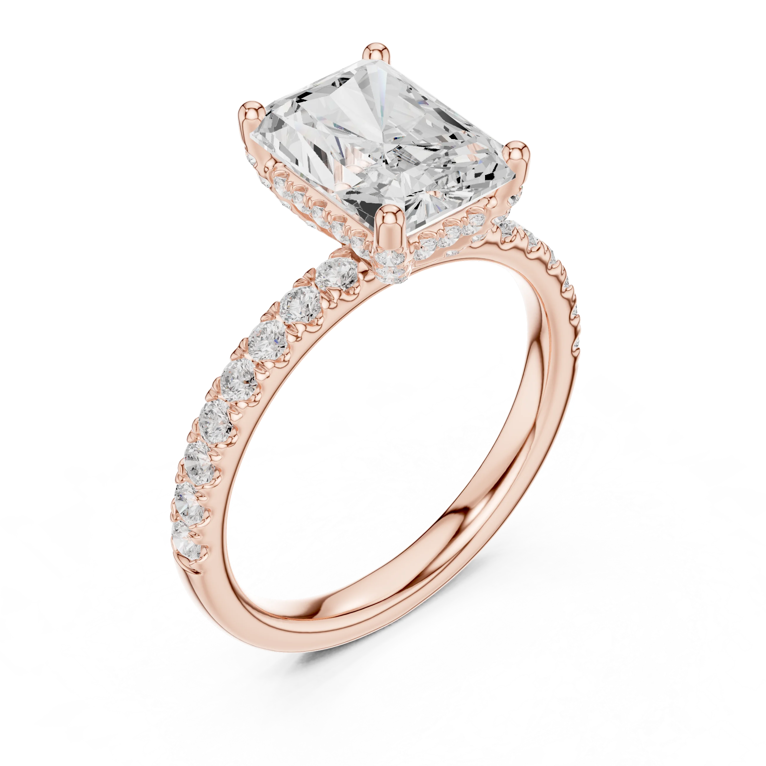 Radiant Diamond Engagement Ring With Pave Band