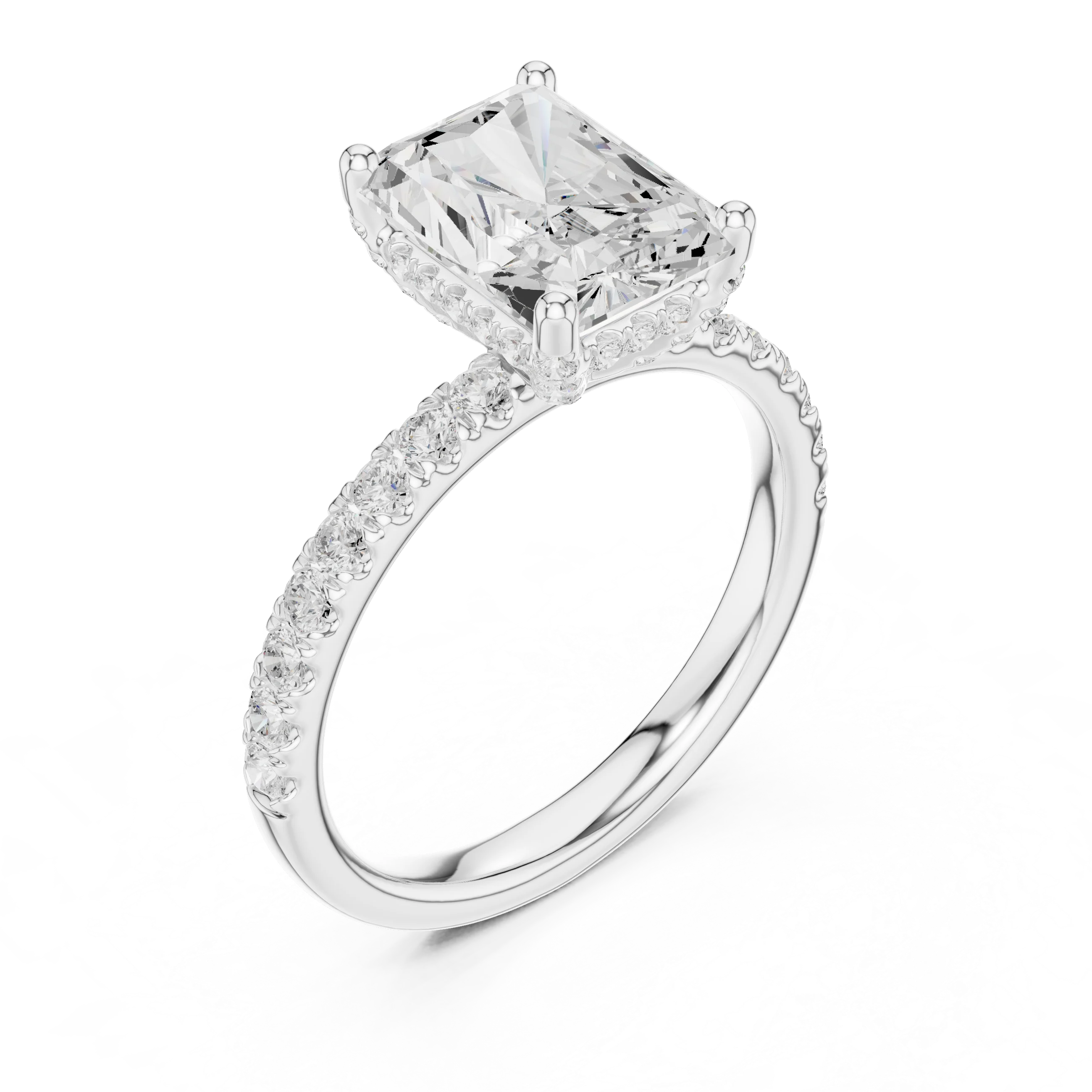 Radiant Diamond Engagement Ring With Pave Band