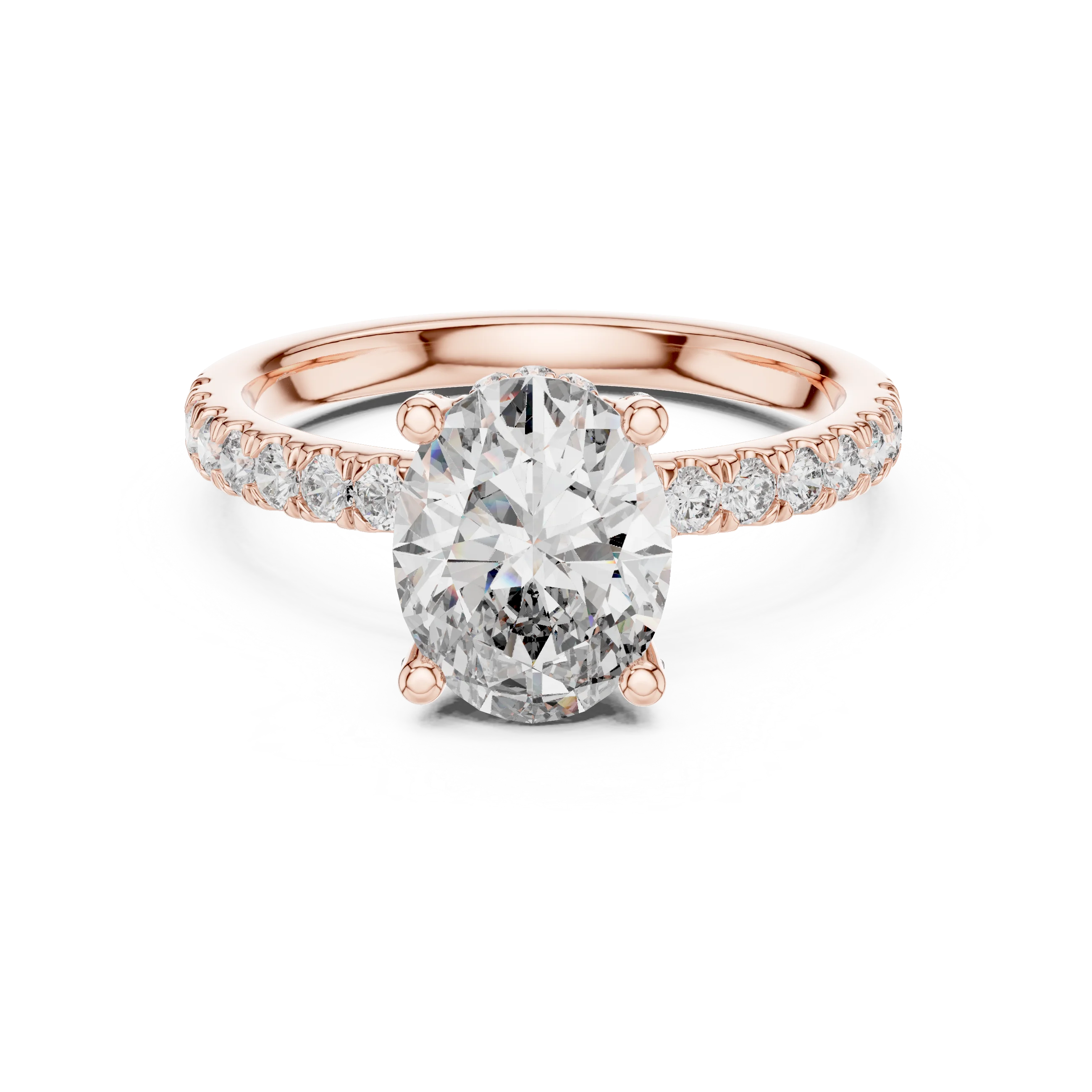 Oval Cut Solitaire Diamond Ring with Pave Band