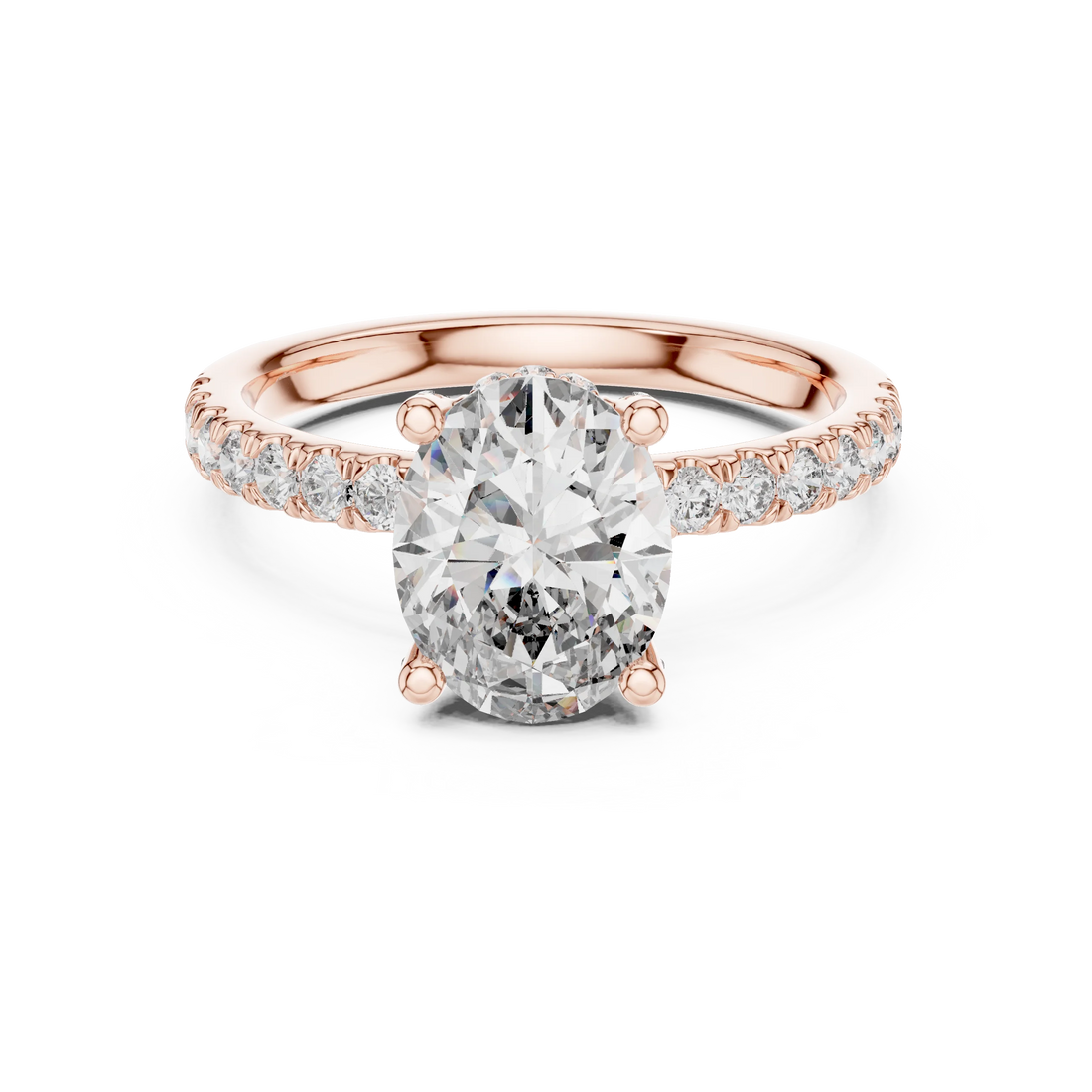 Oval Cut Solitaire Diamond Ring with Pave Band