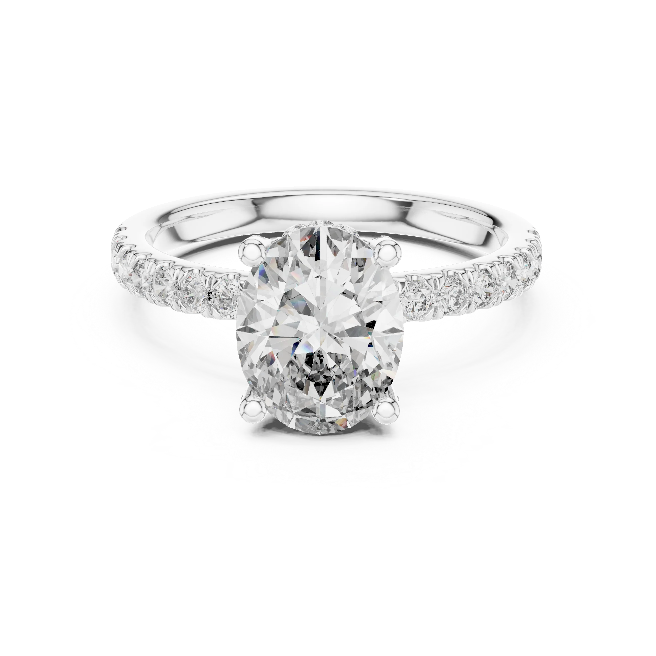 Oval Cut Solitaire Diamond Ring with Pave Band