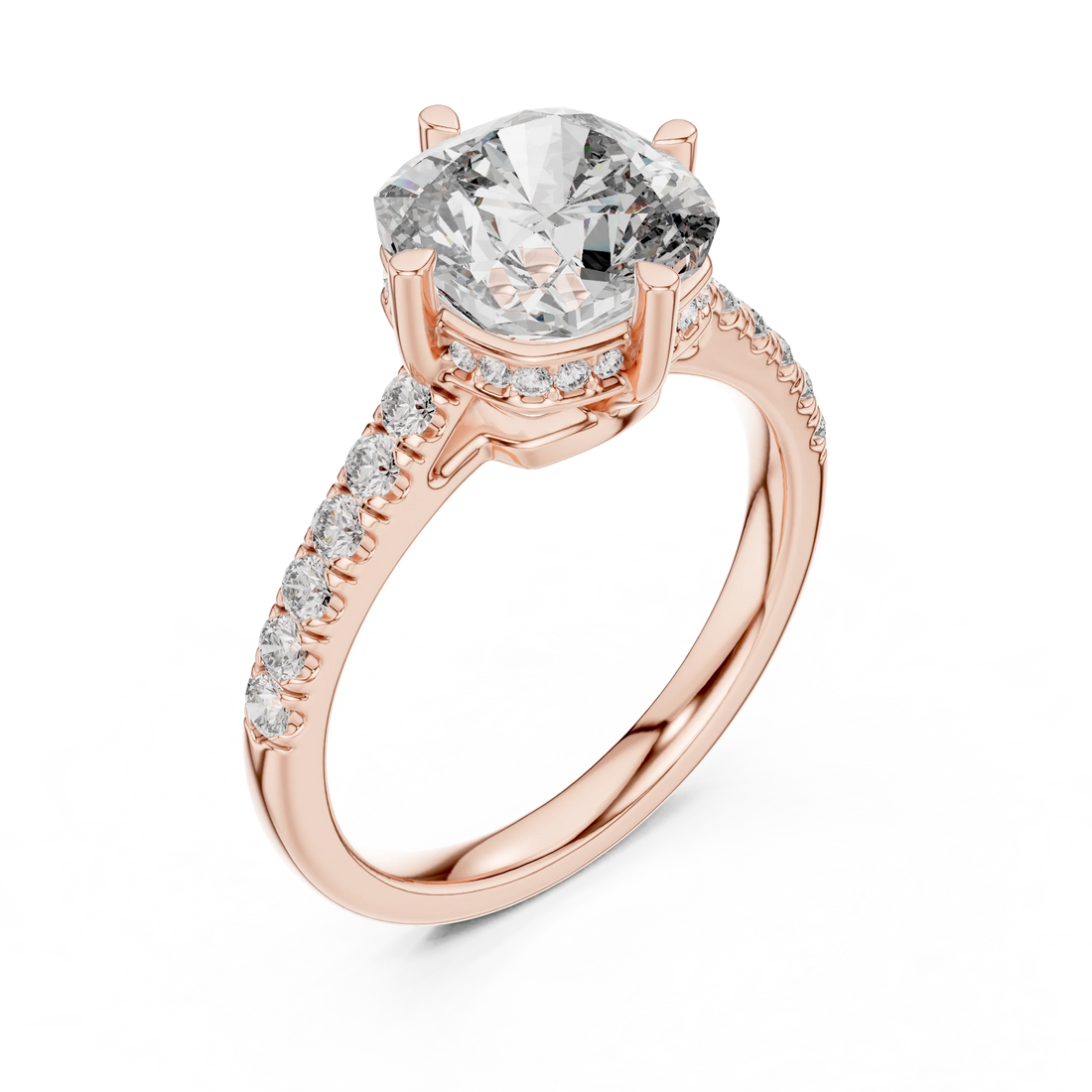Cushion Cut Solitaire Diamond Ring with Pave Band