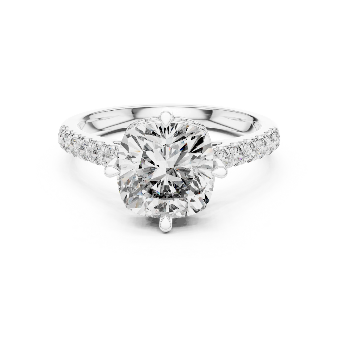 Cushion Cut Solitaire Diamond Ring with Pave Band