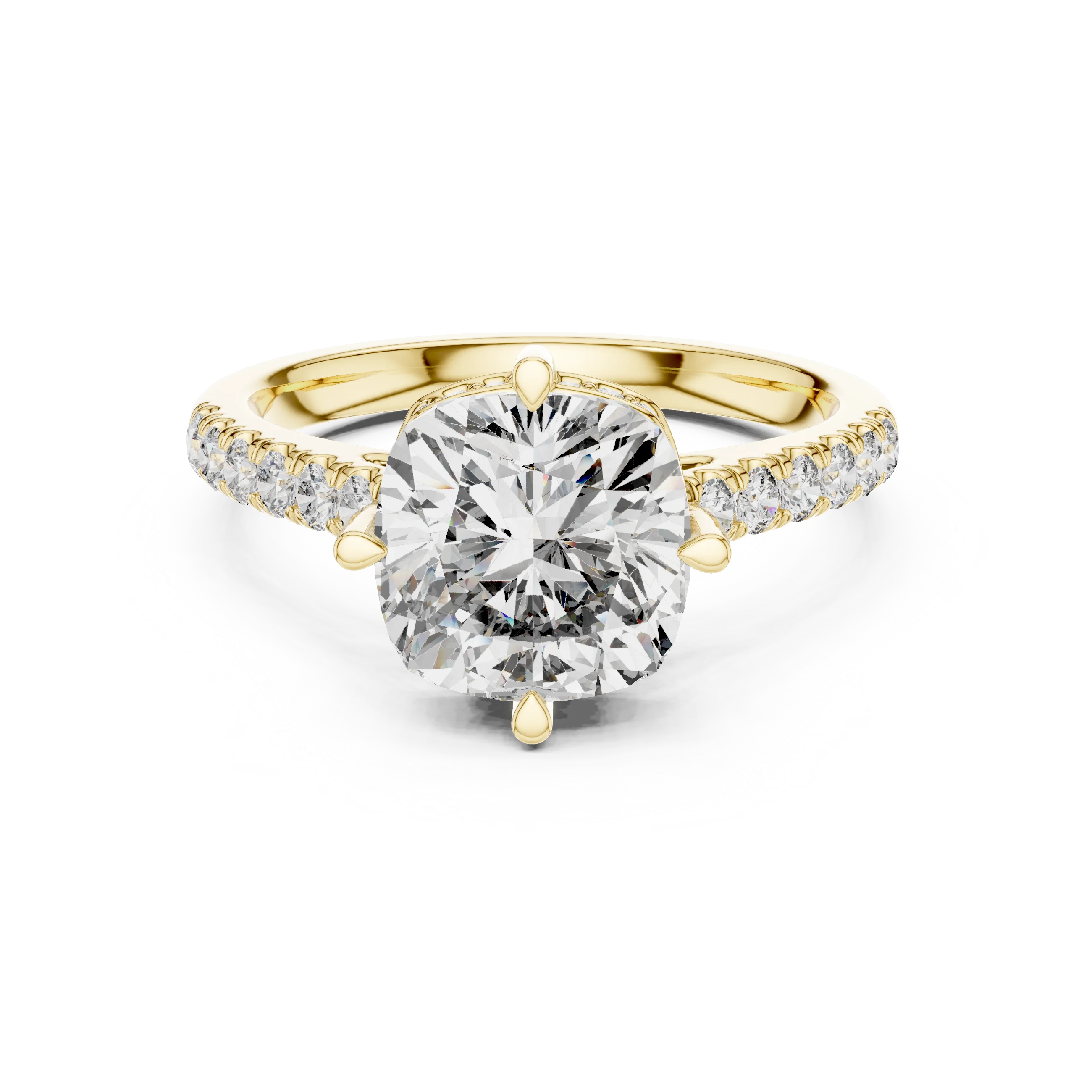 Cushion Cut Solitaire Diamond Ring with Pave Band