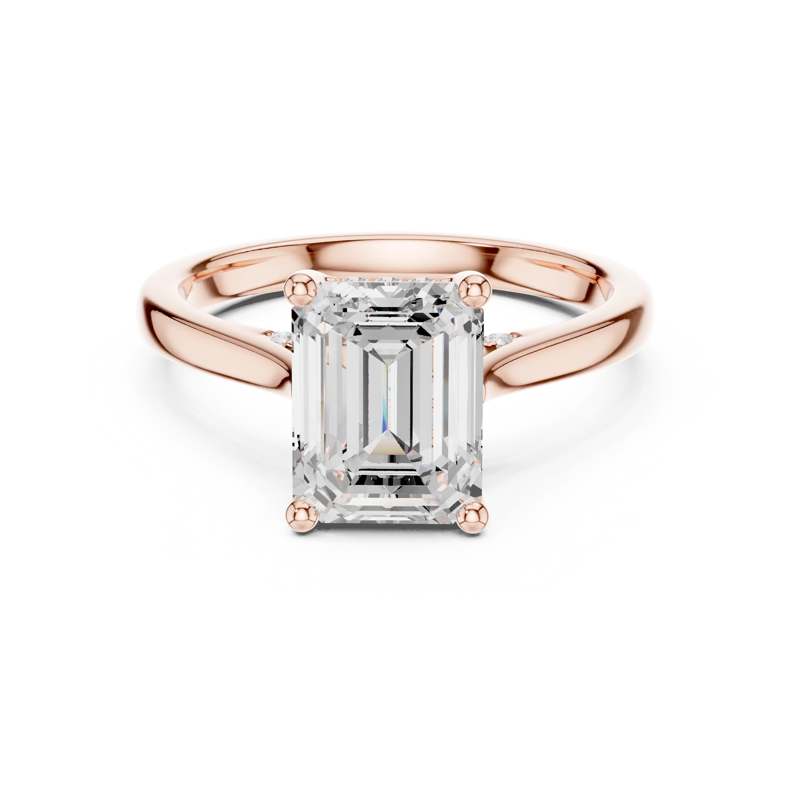 Emerald Cut Diamond Hidden Halo Engagement Ring With Cathedral Pave