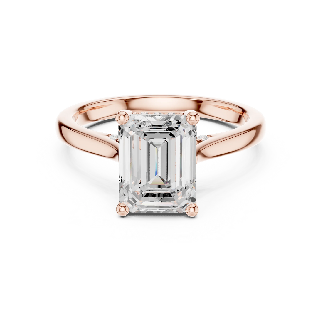 Emerald Cut Diamond Hidden Halo Engagement Ring With Cathedral Pave