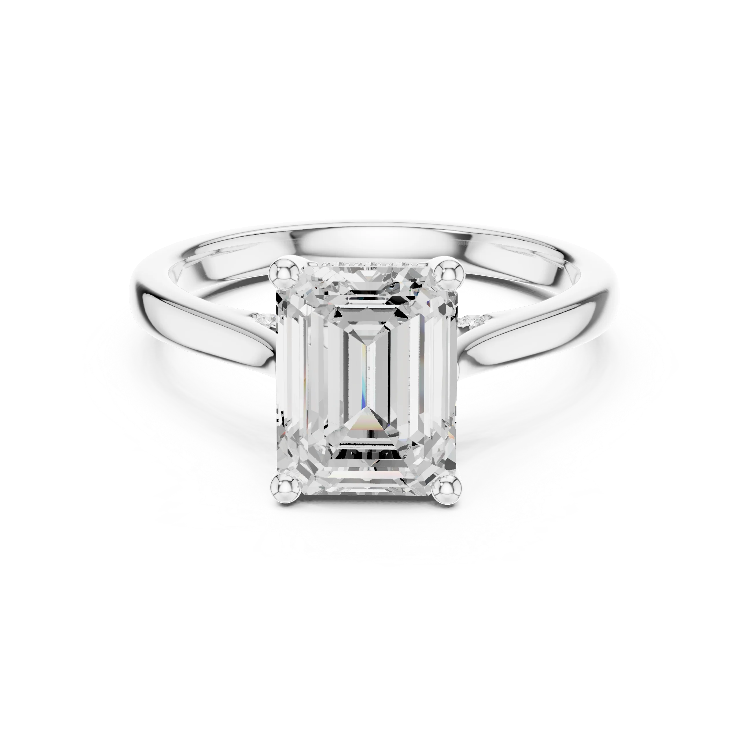 Emerald Cut Diamond Hidden Halo Engagement Ring With Cathedral Pave