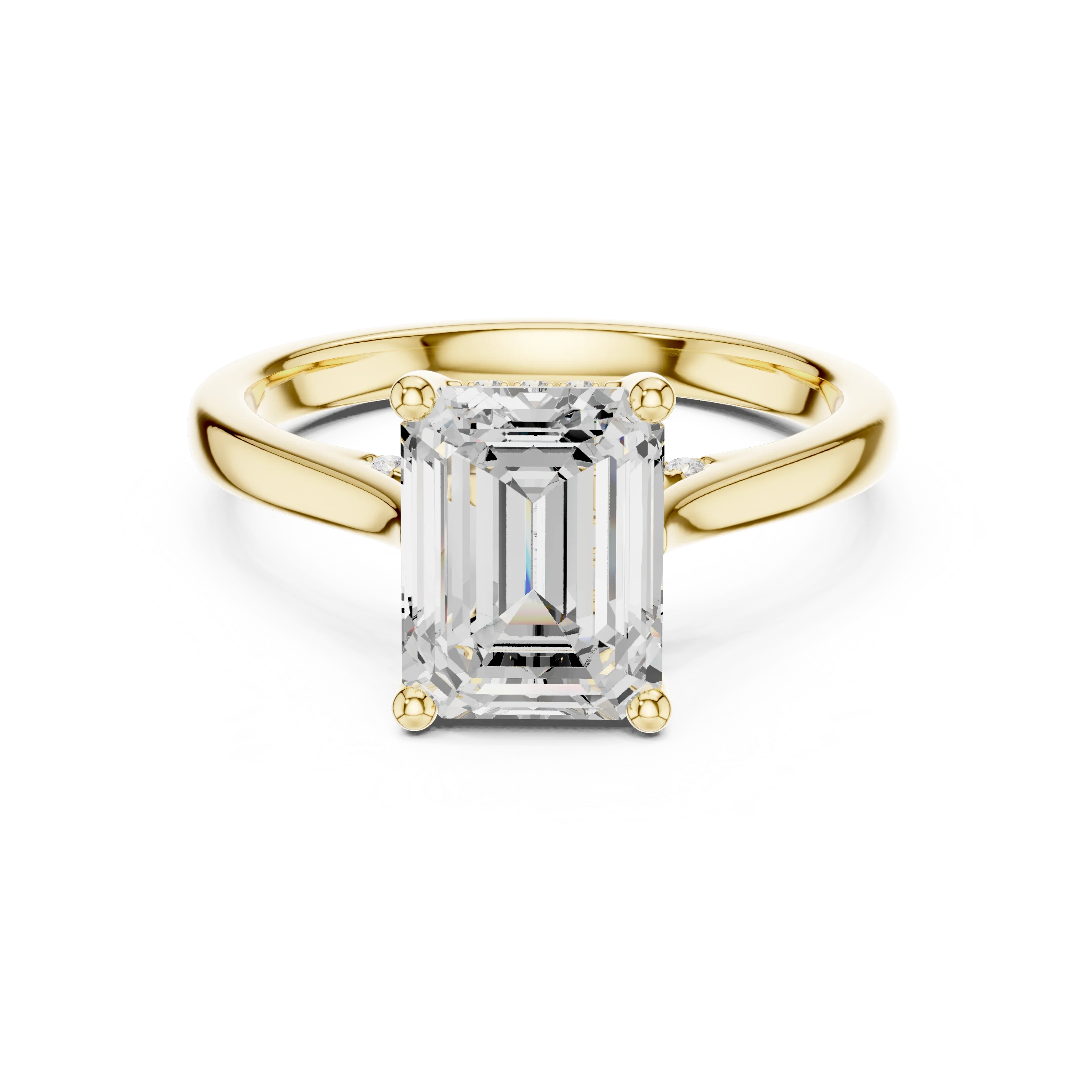 Emerald Cut Diamond Hidden Halo Engagement Ring With Cathedral Pave