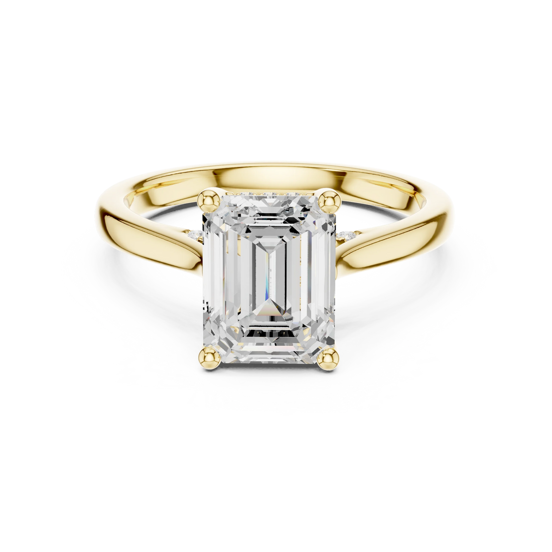 Emerald Cut Diamond Hidden Halo Engagement Ring With Cathedral Pave