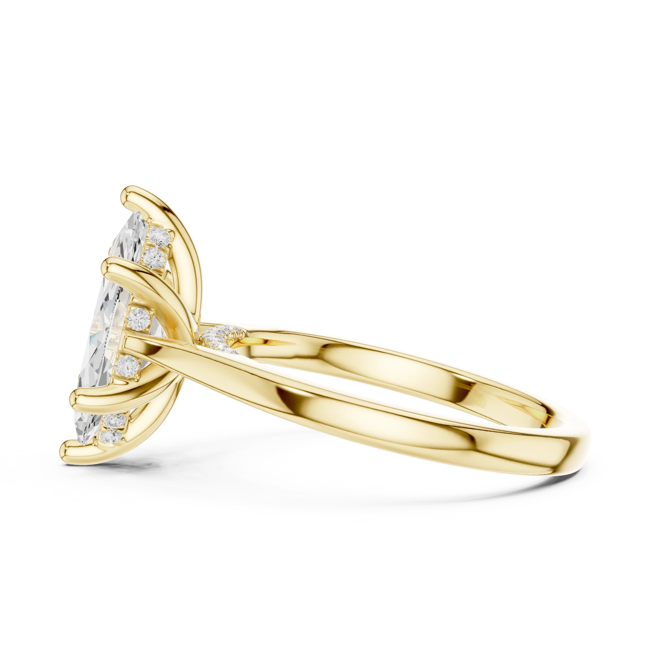 Marquise Cut Diamond Hidden Halo Engagement Ring With Cathedral Pave