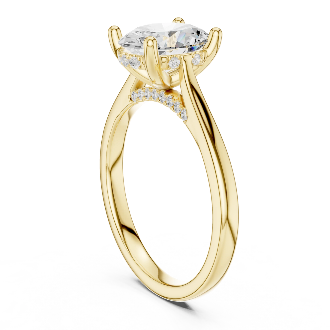Oval Cut Diamond Hidden Halo Engagement Ring With Cathedral Pave