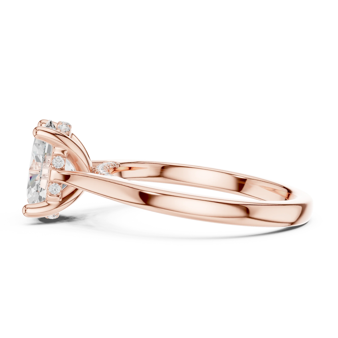 Oval Cut Diamond Hidden Halo Engagement Ring With Cathedral Pave