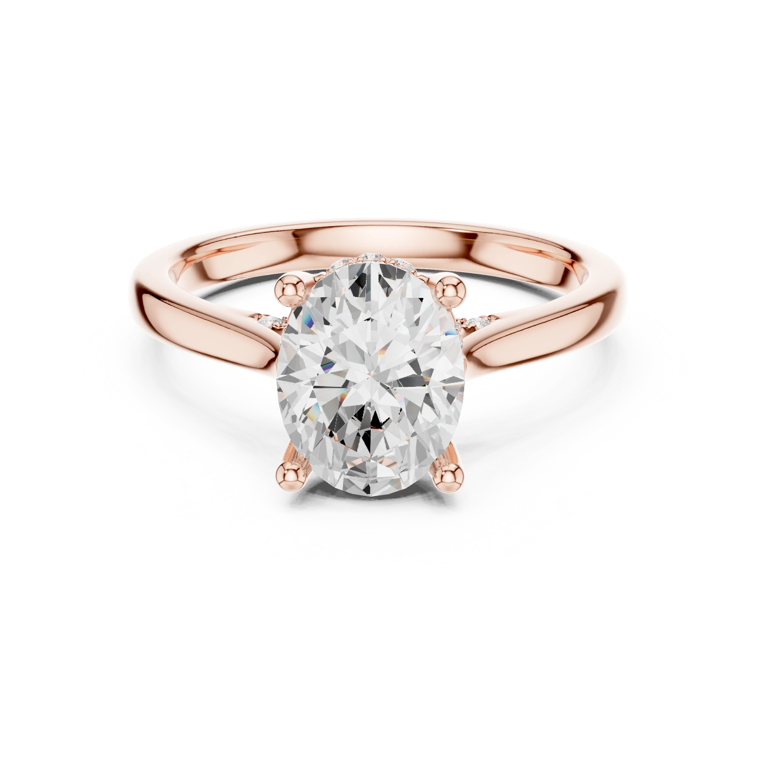 Oval Cut Diamond Hidden Halo Engagement Ring With Cathedral Pave