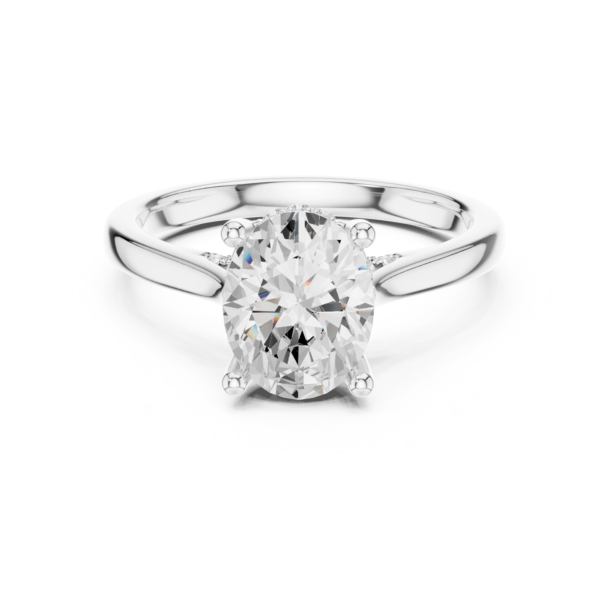 Oval Cut Diamond Hidden Halo Engagement Ring With Cathedral Pave