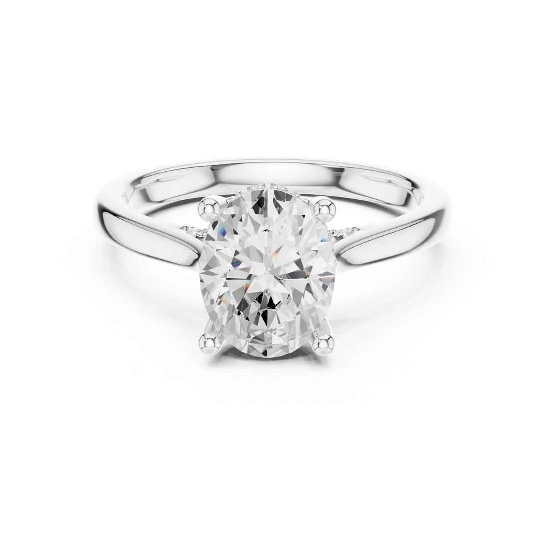 Oval Cut Diamond Hidden Halo Engagement Ring With Cathedral Pave