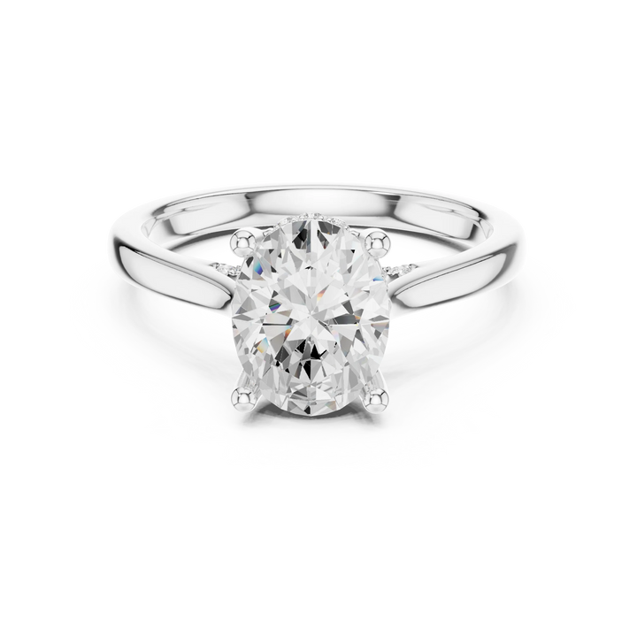 Oval Cut Diamond Hidden Halo Engagement Ring With Cathedral Pave