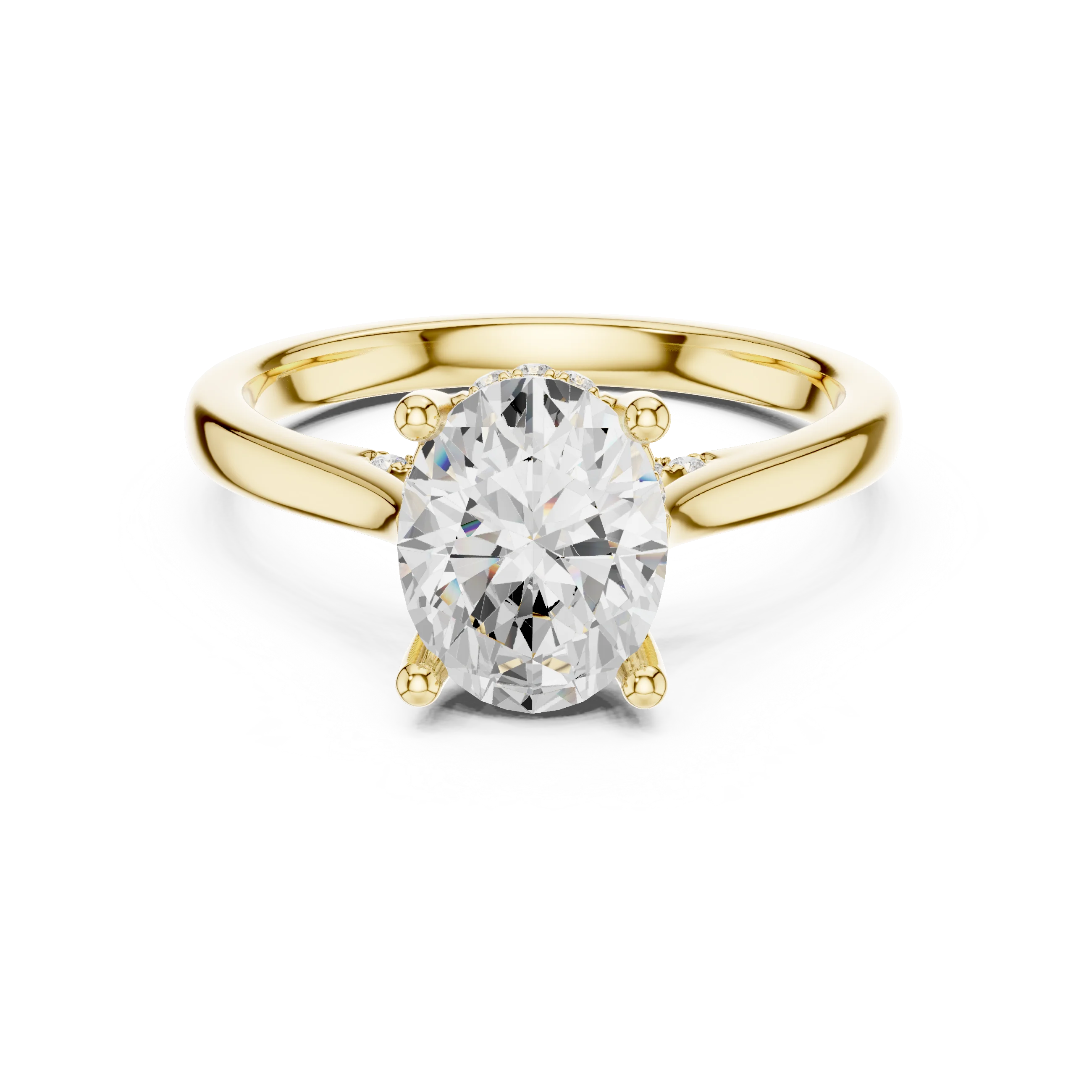 Oval Cut Diamond Hidden Halo Engagement Ring With Cathedral Pave