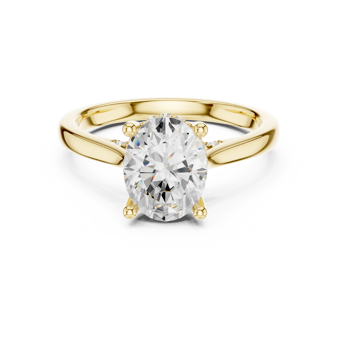 Oval Cut Diamond Hidden Halo Engagement Ring With Cathedral Pave