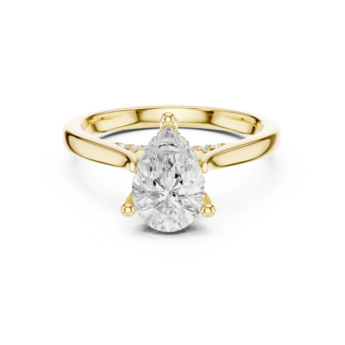Pear Cut Diamond Hidden Halo Engagement Ring With Cathedral Pave