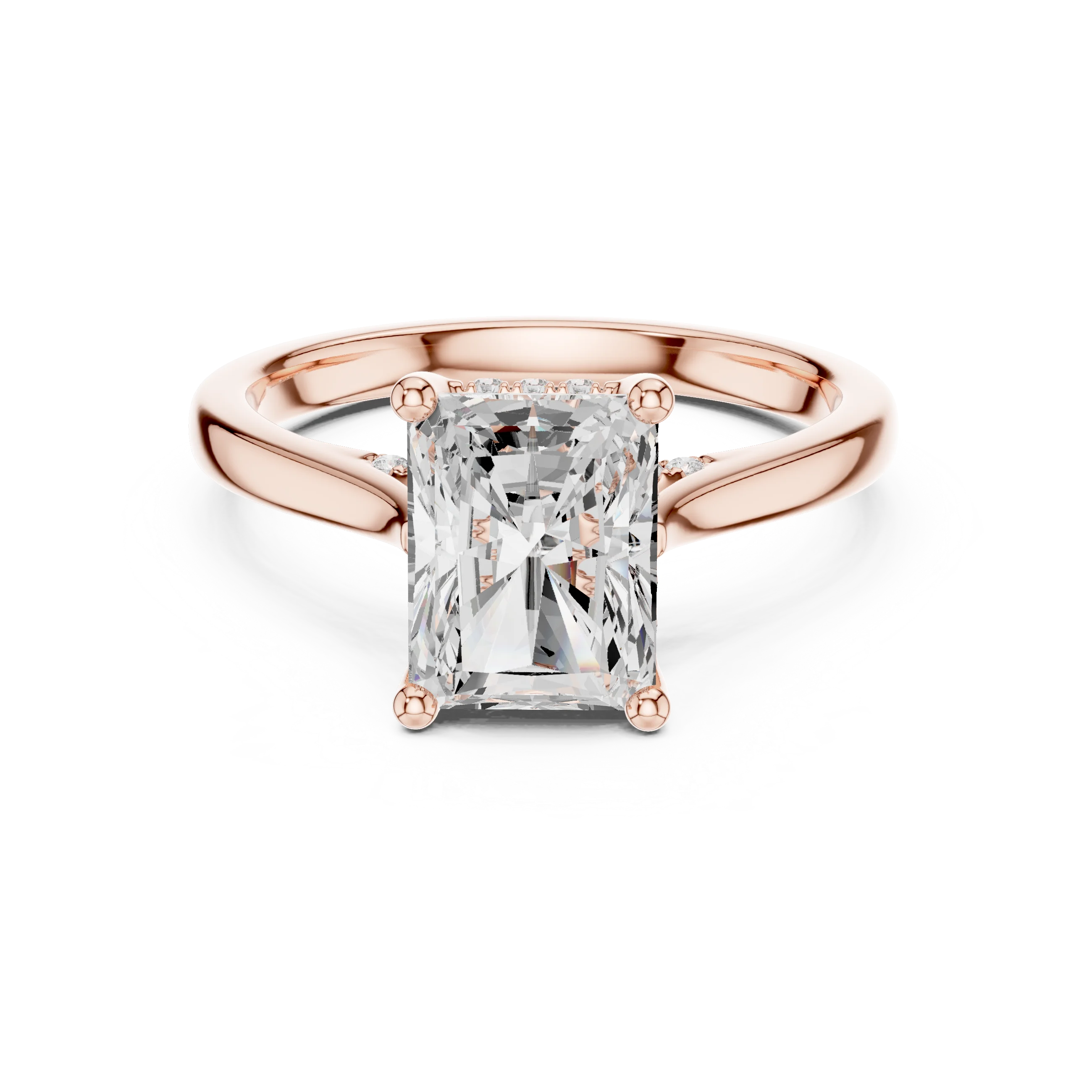 Radiant Cut Diamond Hidden Halo Engagement Ring With Cathedral Pave
