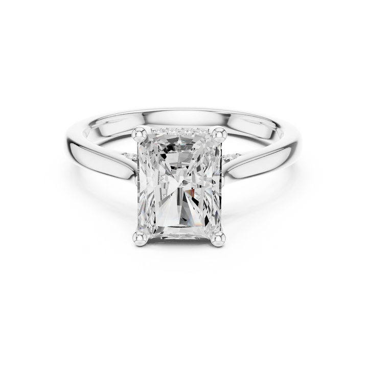 Radiant Cut Diamond Hidden Halo Engagement Ring With Cathedral Pave