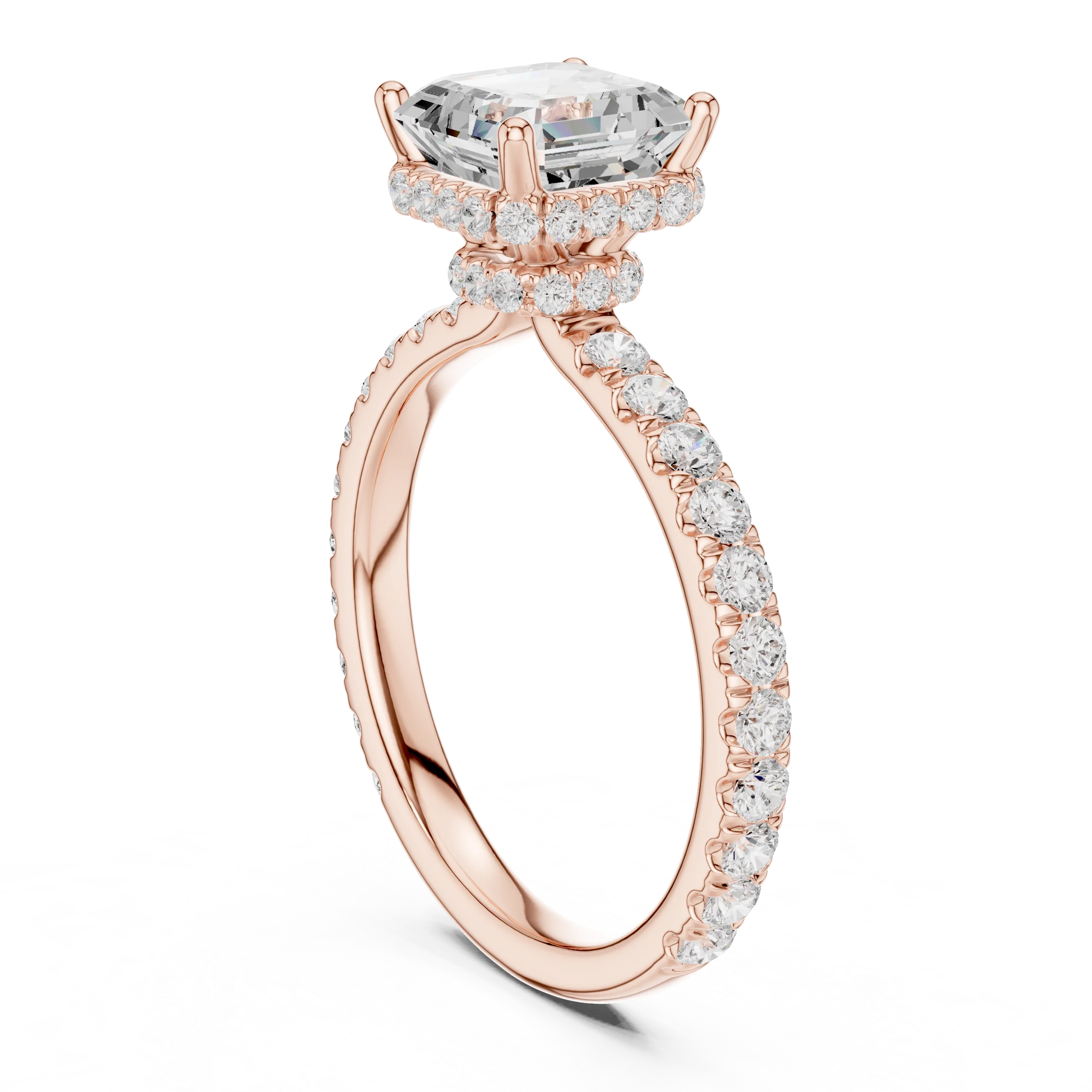 Asscher Cut Diamond Double Halo Pave Engagement Ring