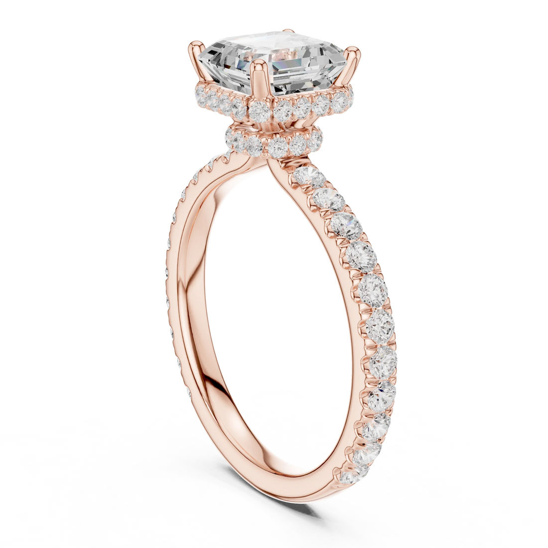 Asscher Cut Diamond Double Halo Pave Engagement Ring