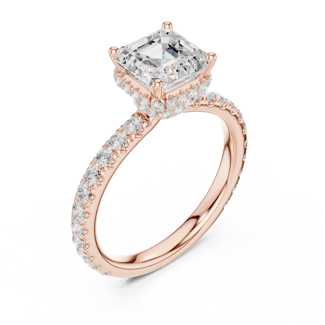 Asscher Cut Diamond Double Halo Pave Engagement Ring