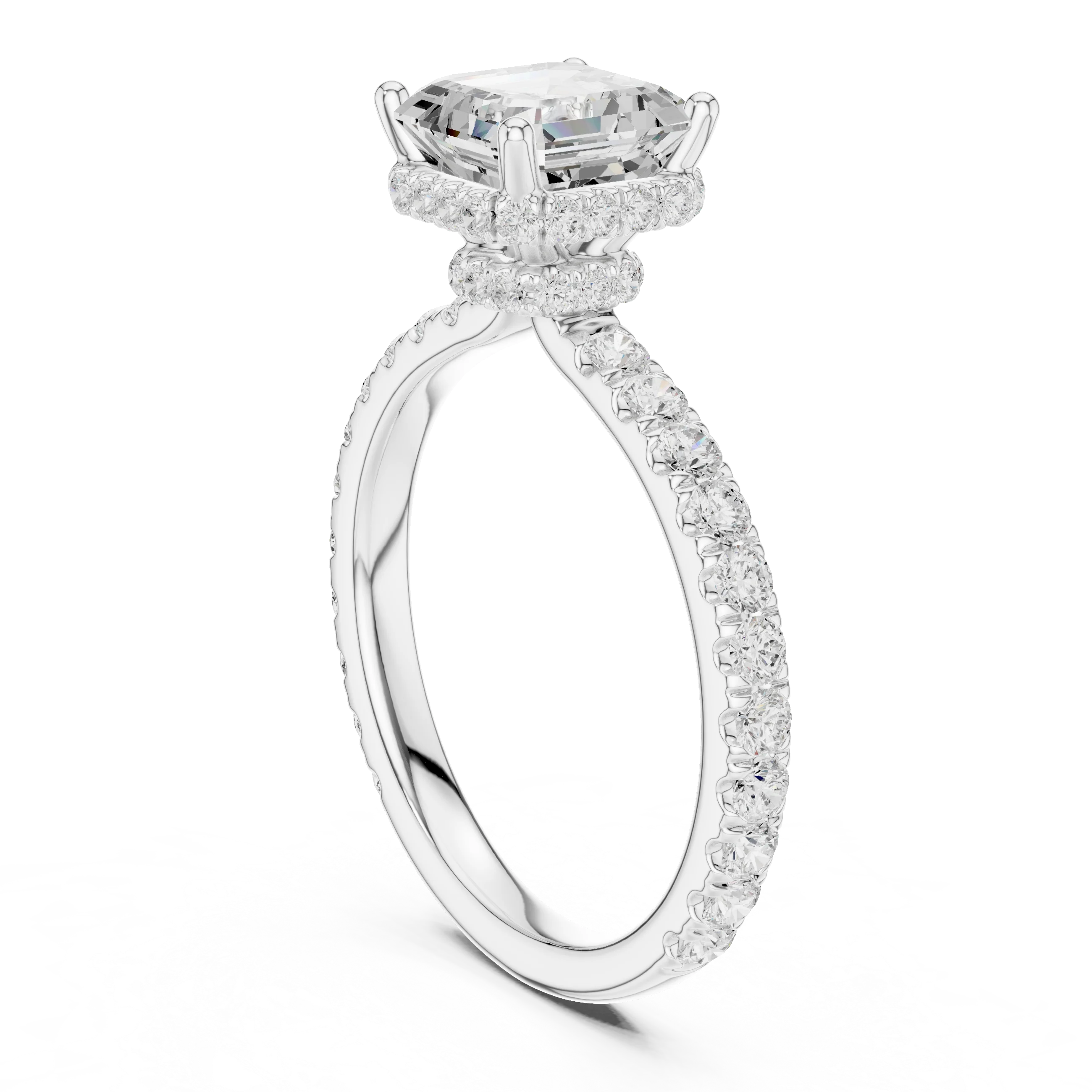 Asscher Cut Diamond Double Halo Pave Engagement Ring