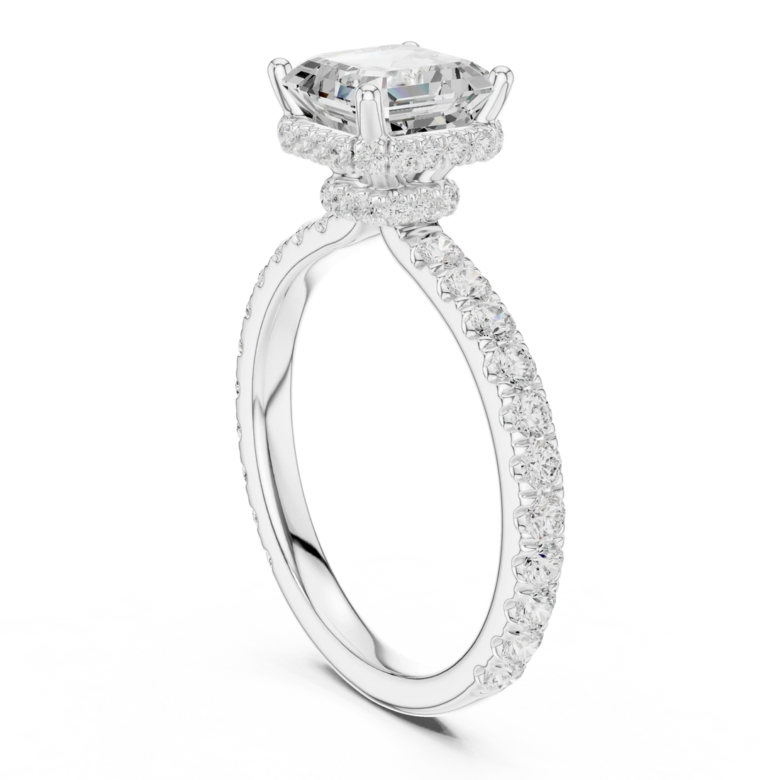 Asscher Cut Diamond Double Halo Pave Engagement Ring
