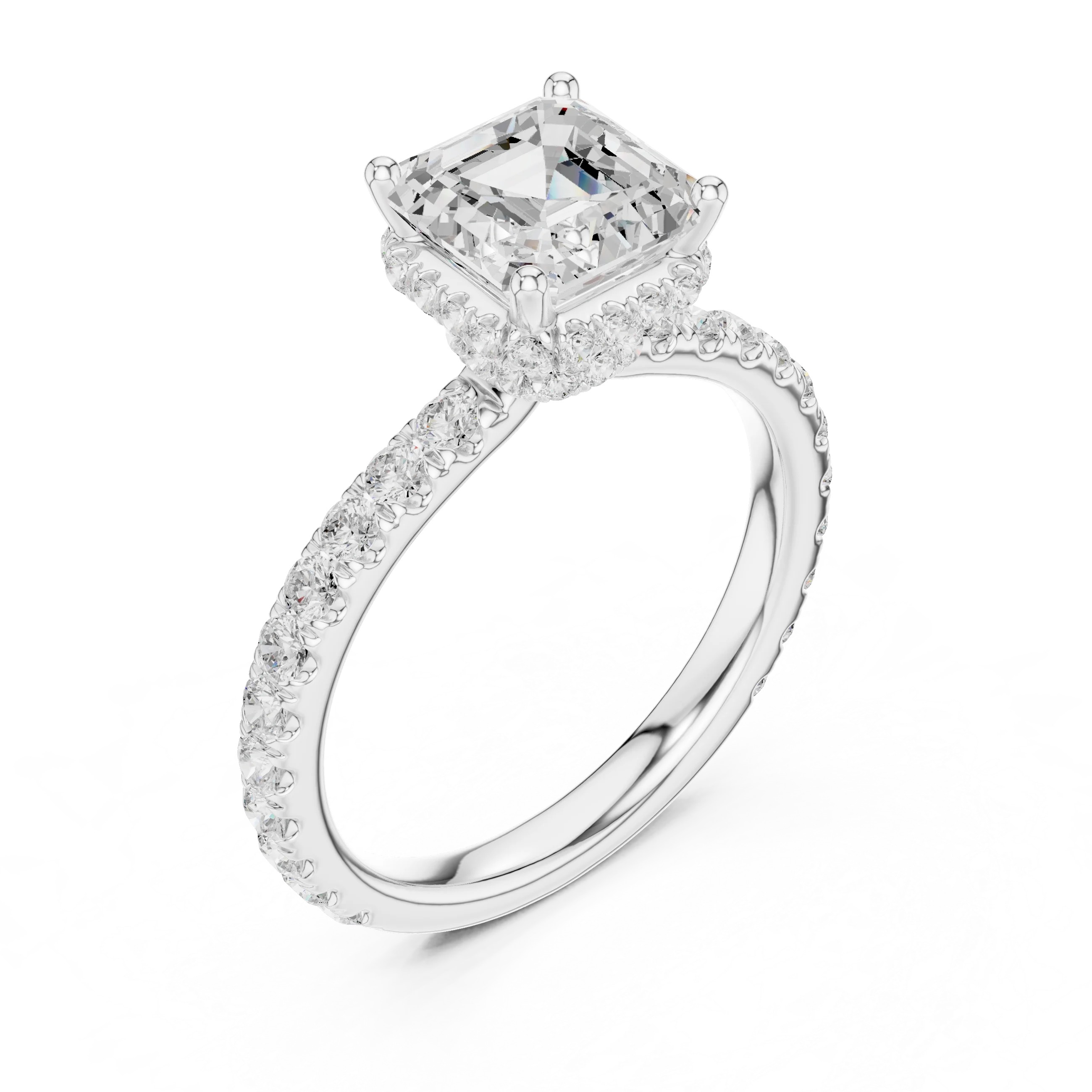Asscher Cut Diamond Double Halo Pave Engagement Ring