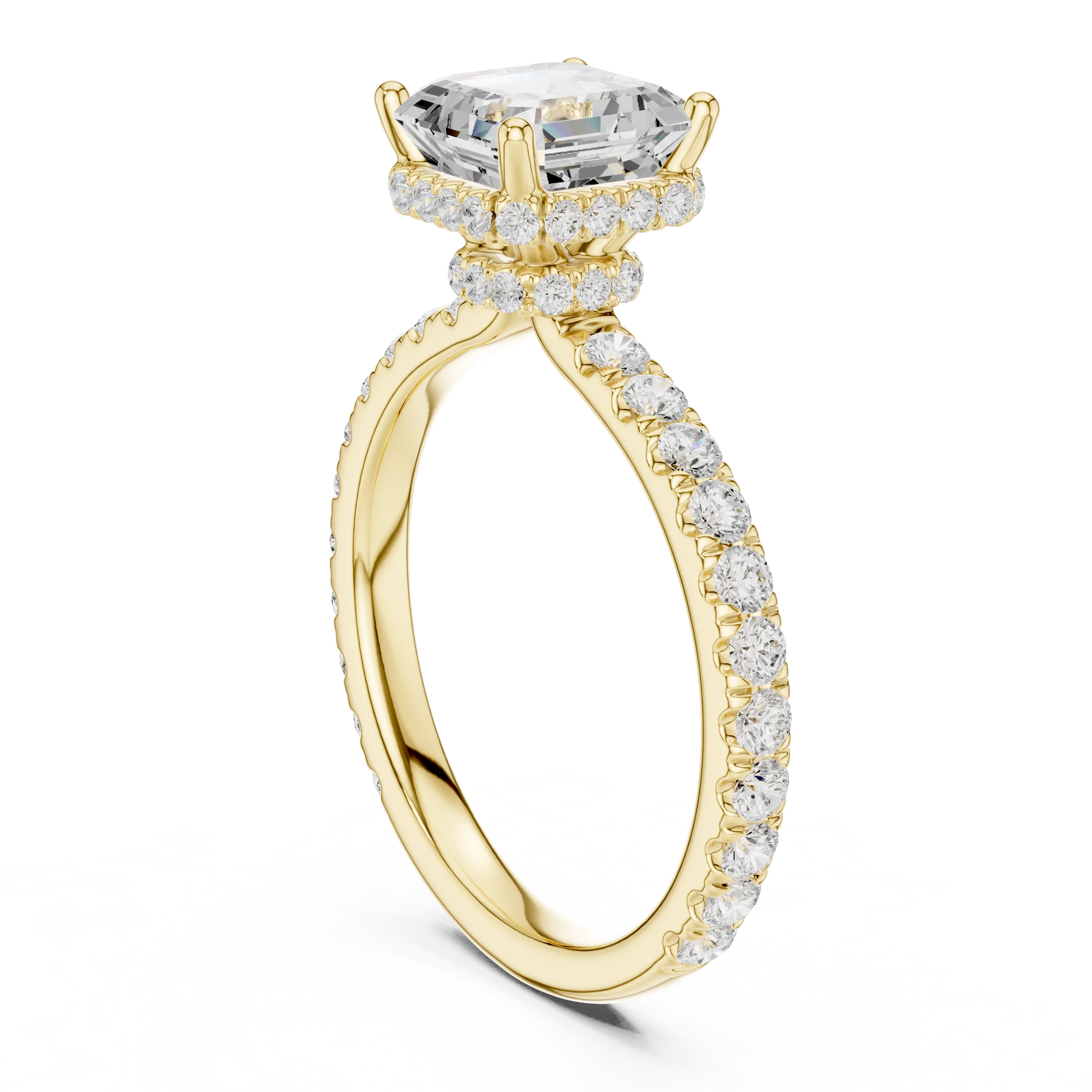 Asscher Cut Diamond Double Halo Pave Engagement Ring