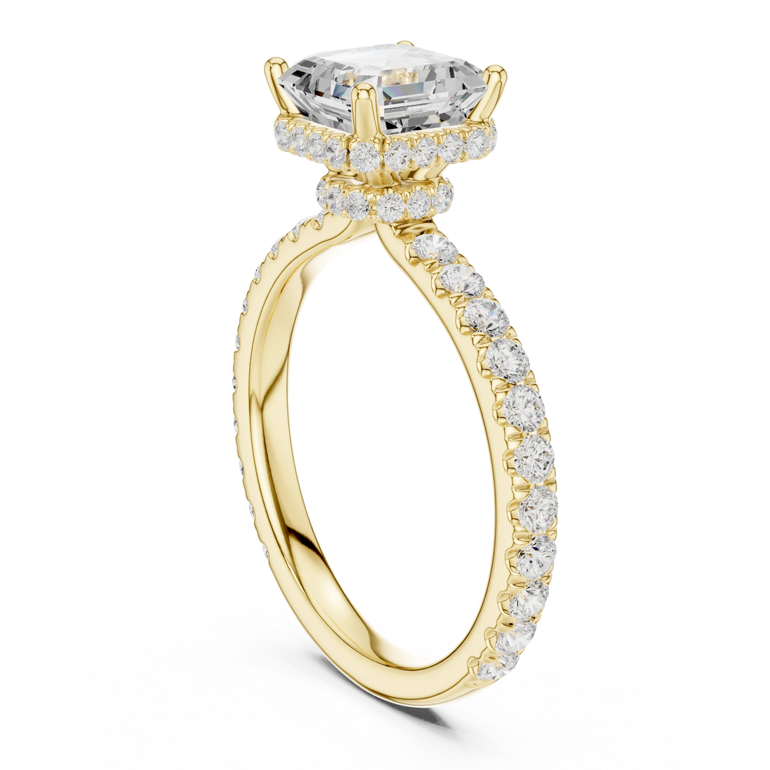 Asscher Cut Diamond Double Halo Pave Engagement Ring