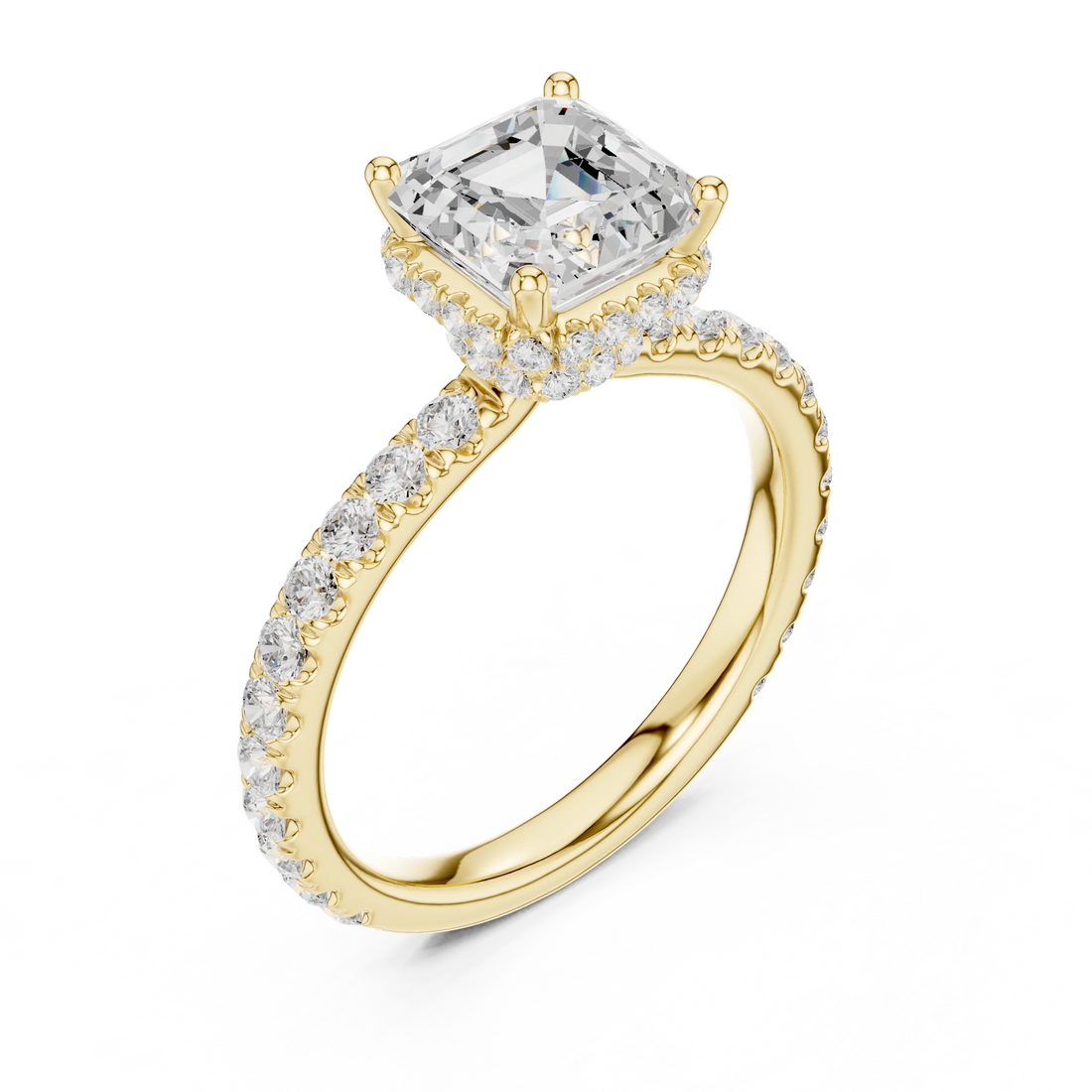 Asscher Cut Diamond Double Halo Pave Engagement Ring