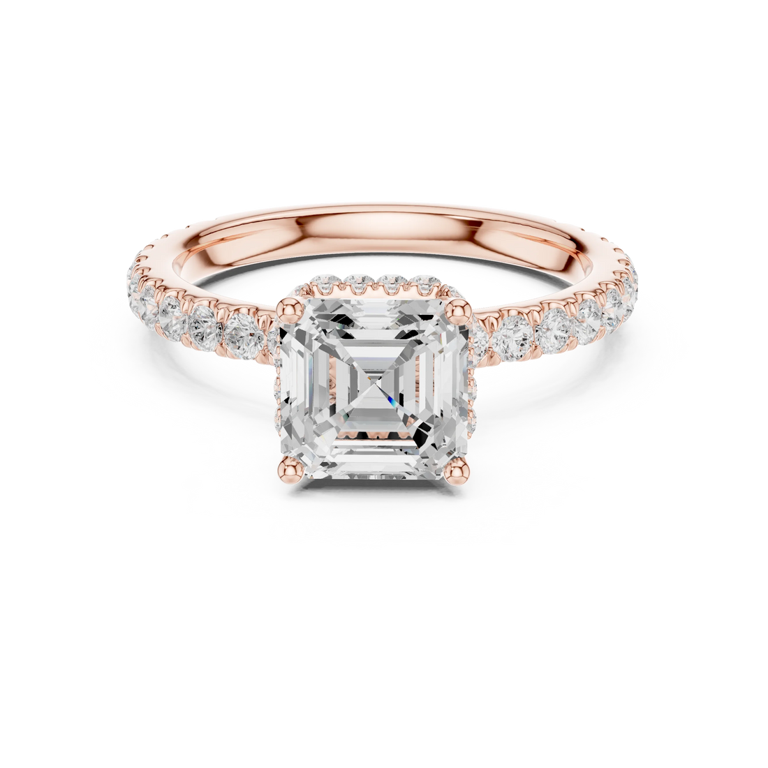 Asscher Cut Diamond Double Halo Pave Engagement Ring