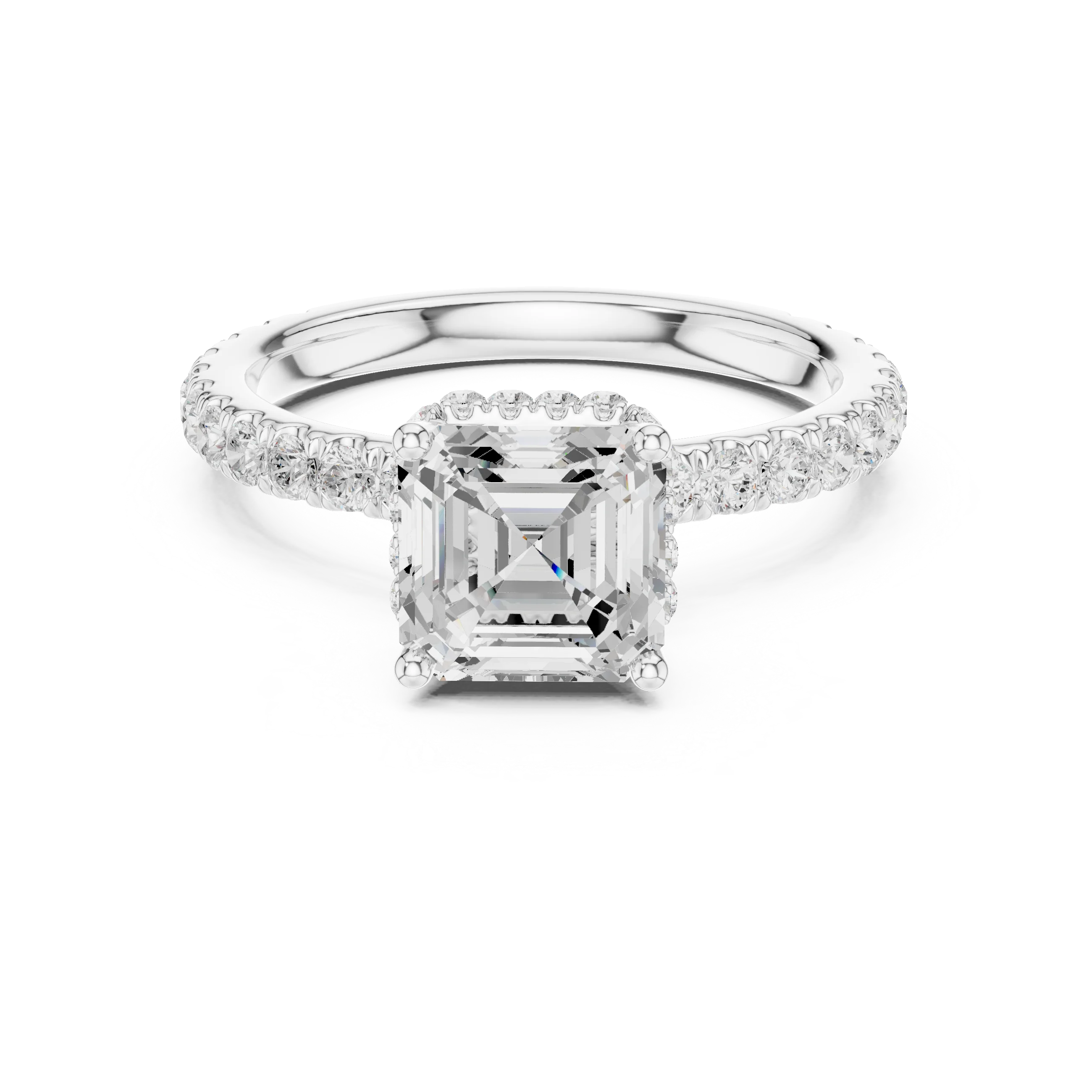 Asscher Cut Diamond Double Halo Pave Engagement Ring
