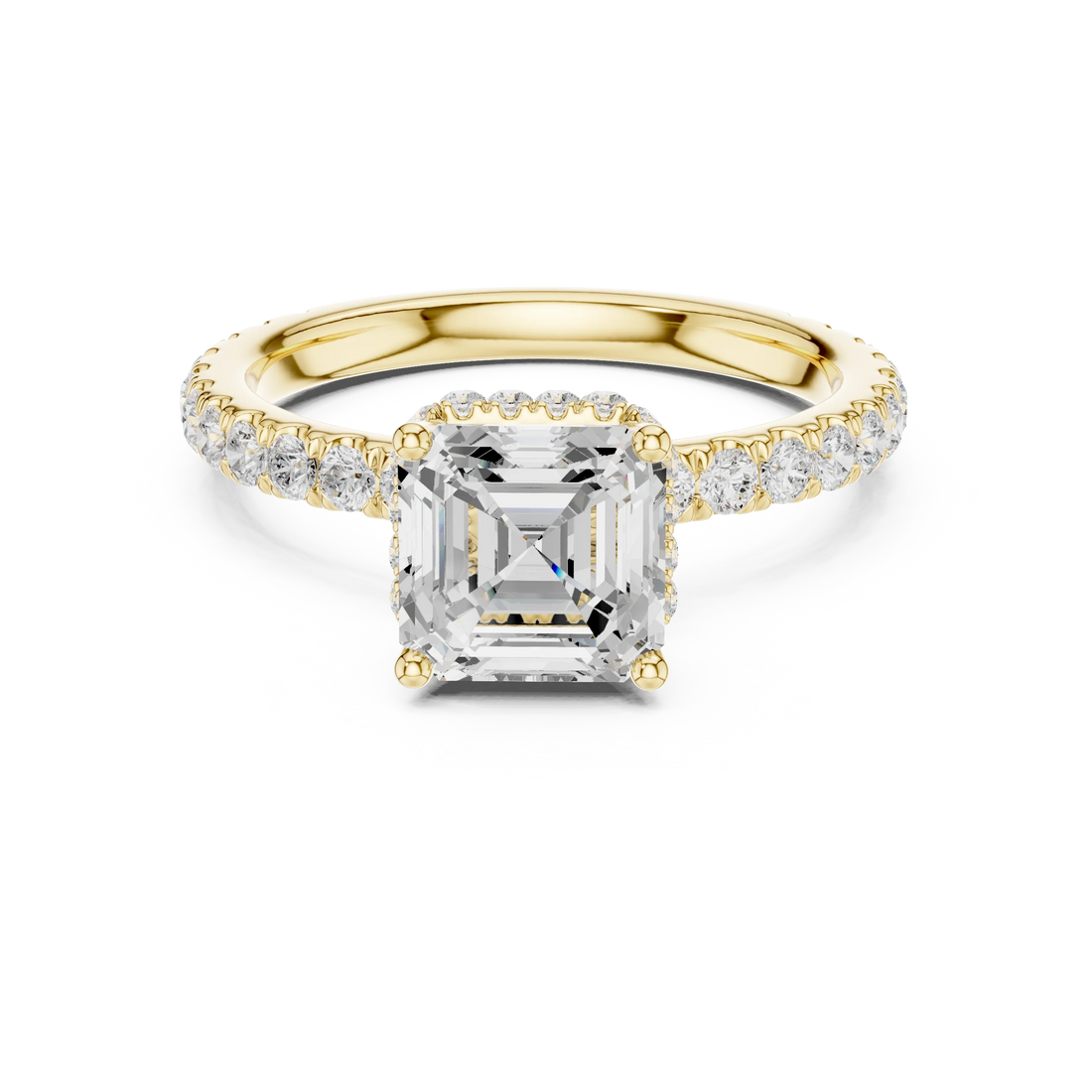 Asscher Cut Diamond Double Halo Pave Engagement Ring