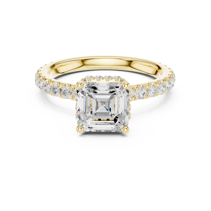 Asscher Cut Diamond Double Halo Pave Engagement Ring